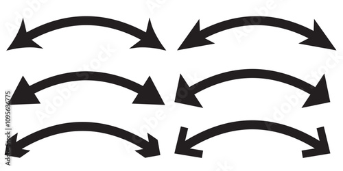 Dual sided curved arc arrow shape. Double ended arrow illustration.