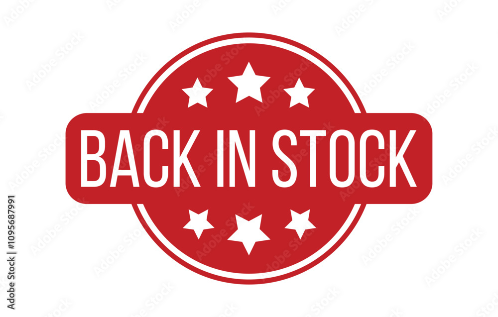 Red BACK IN STOCK Rubber Stamp Seal Vector illustration isolated on white background Red BACK IN STOCK Rubber Stamp Seal Vector illustration isolated on white background