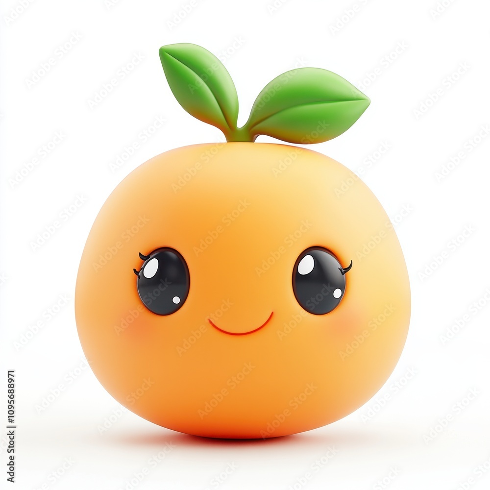 A Cute Cartoon Orange With Green Leaves Smiles A Cute Cartoon Orange With Green Leaves Smiles