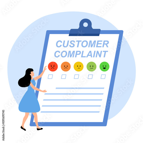Woman writing feedback and opinion on customer complaint paper document. Review from client. Consumer made complaint for service.