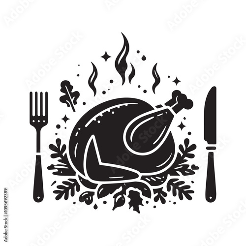 Minimalist roasted turkey silhouette. Roasted turkey icon vector