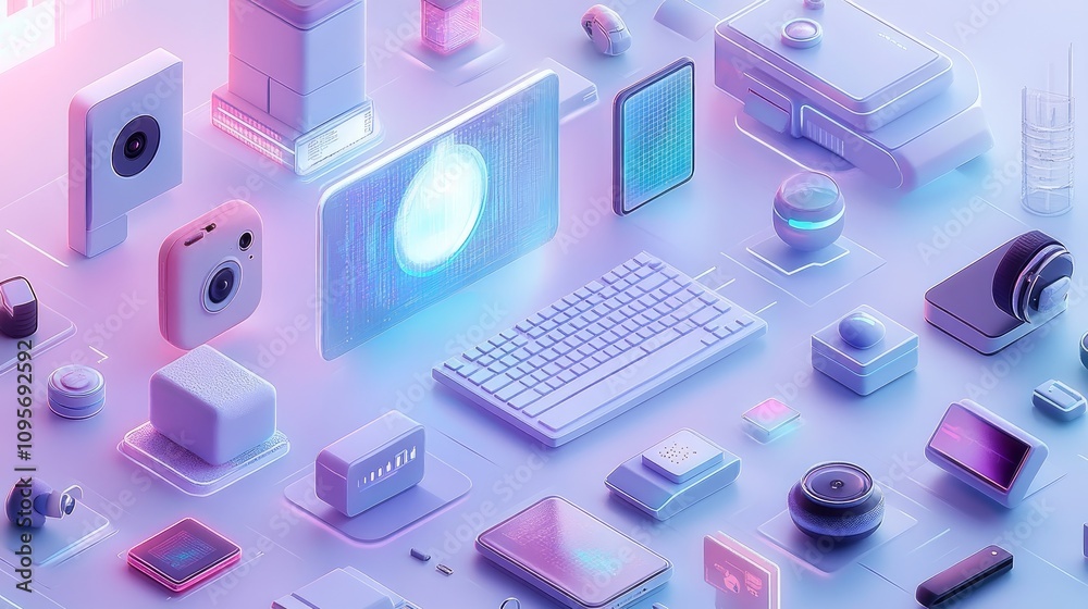 Futuristic tech devices, smart home, internet of things concept. Futuristic tech devices, smart home, internet of things concept.