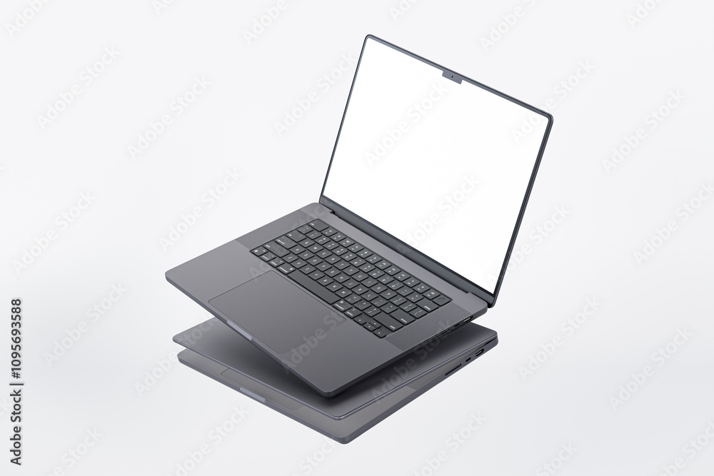Modern laptop notebook mockup with blank screen isolated on white background Modern laptop notebook mockup with blank screen isolated on white background