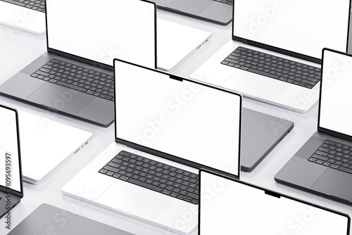 Modern laptop notebook mockup with blank screen isolated on white background