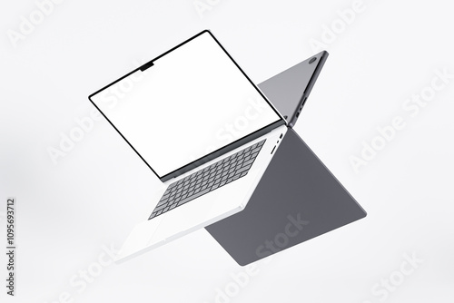 Modern laptop notebook mockup with blank screen isolated on white background