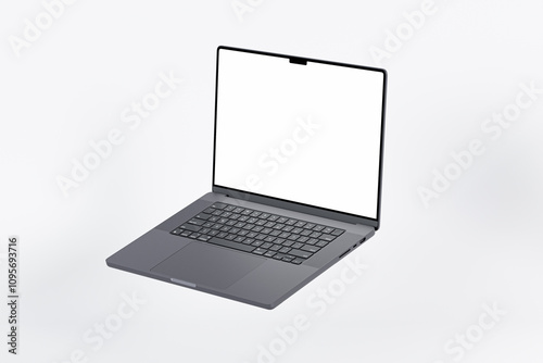 Modern laptop notebook mockup with blank screen isolated on white background