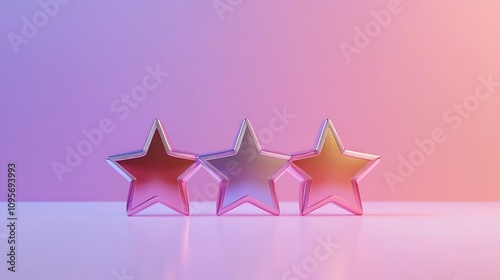 Three Dimensional Metallic Stars on Gradient Pink Background - 3D Render. AI Generated