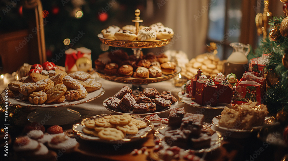 christmas cookies and desserts on table setting for holiday dinner party christmas cookies and desserts on table setting for holiday dinner party