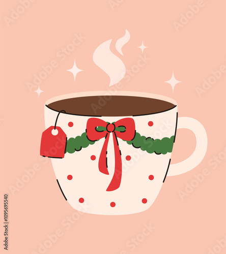 Christmas cup of tea. Flat vector illustration.