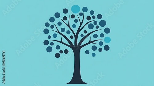 Abstract Tree Design With Blue Circular Elements