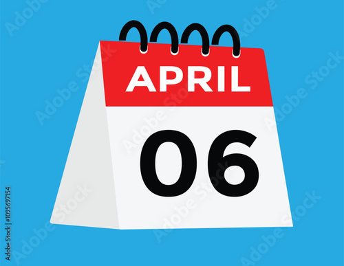 6 April calendar vector. Flat vector daily calendar icon. calendar icon vector.1 April Calendar Day or Calendar Date for Deadlines or Appointment