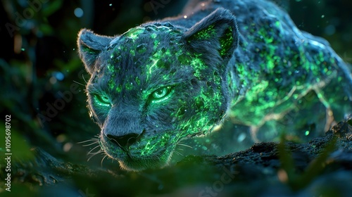 Glowing Jaguar Mystical Night Hunter in the Rainforest