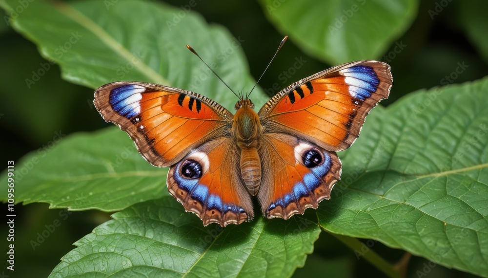 Obraz premium A beautiful butterfly resting on a leaf.