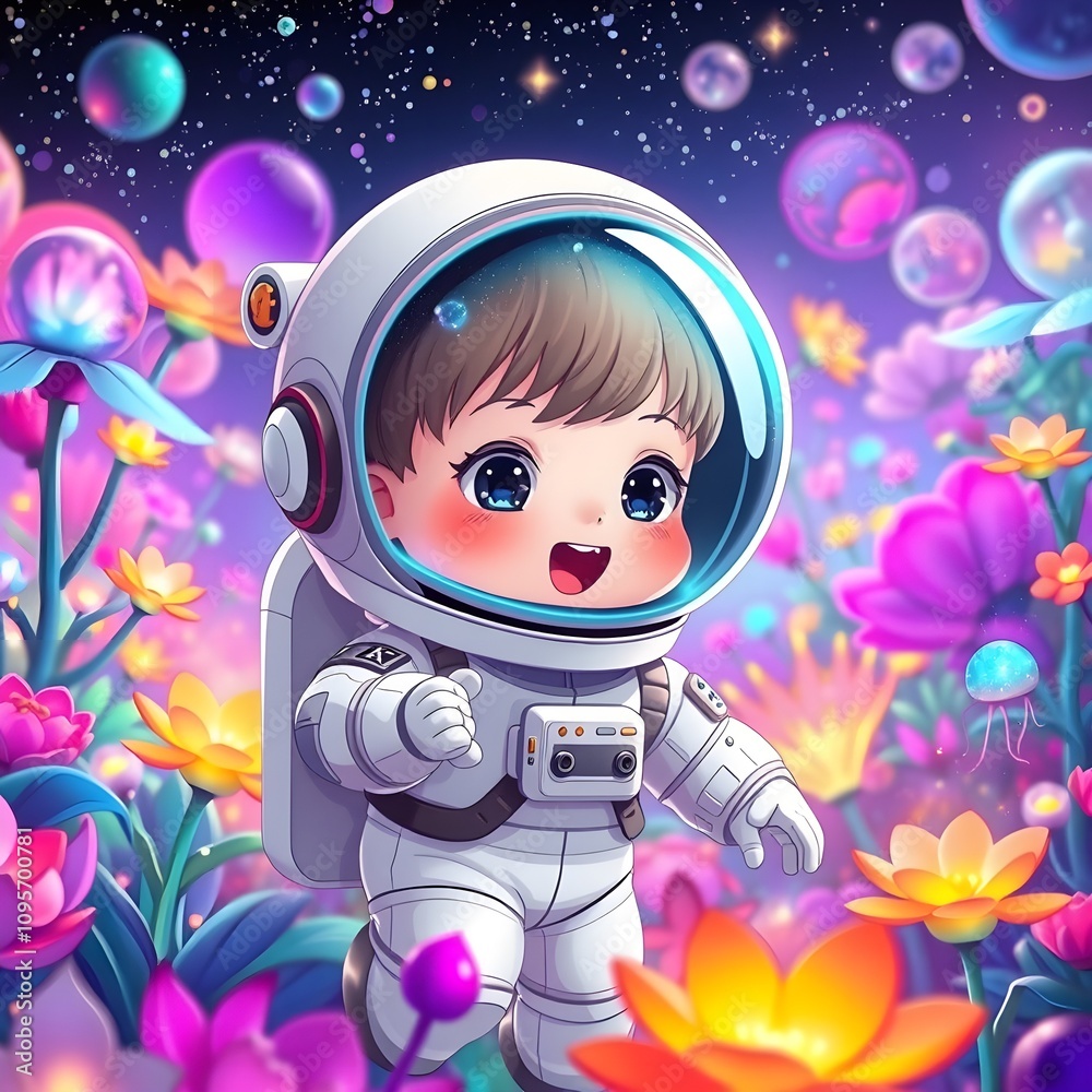 adventurous male child astronaut in cute white spacesuit-1