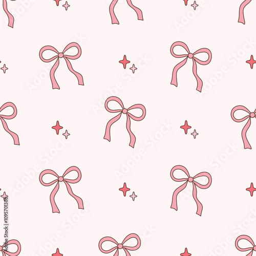 Coquette Bow Seamless Pattern. Vector Illustration