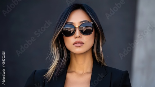 Stylish Woman in Sunglasses Posing Against Urban Background