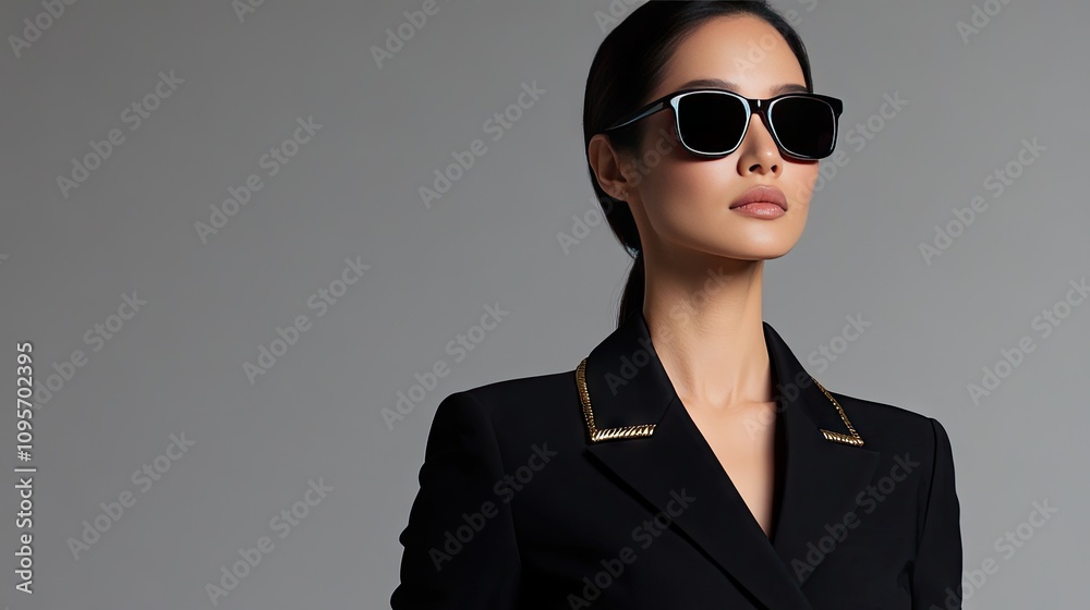 Elegant Woman Wearing Sunglasses and a Stylish Black Blazer Elegant Woman Wearing Sunglasses and a Stylish Black Blazer