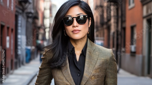 Confident Woman in Sunglasses Posing on Urban City Street