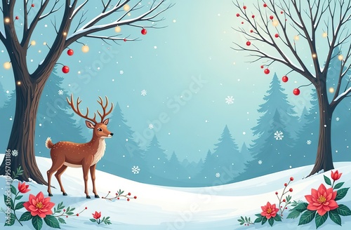 Collection of winter background set with tree,raindeer,flower,leaves.Editable vector illustration for christmas invitation,postcard and website banner photo