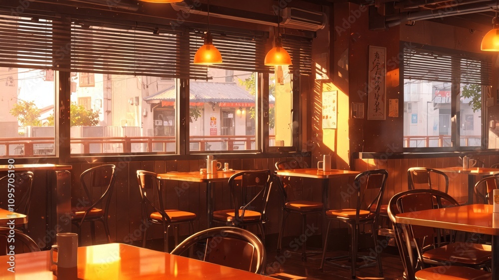 Fototapeta premium Cozy Warm Cafe Interior with Natural Light