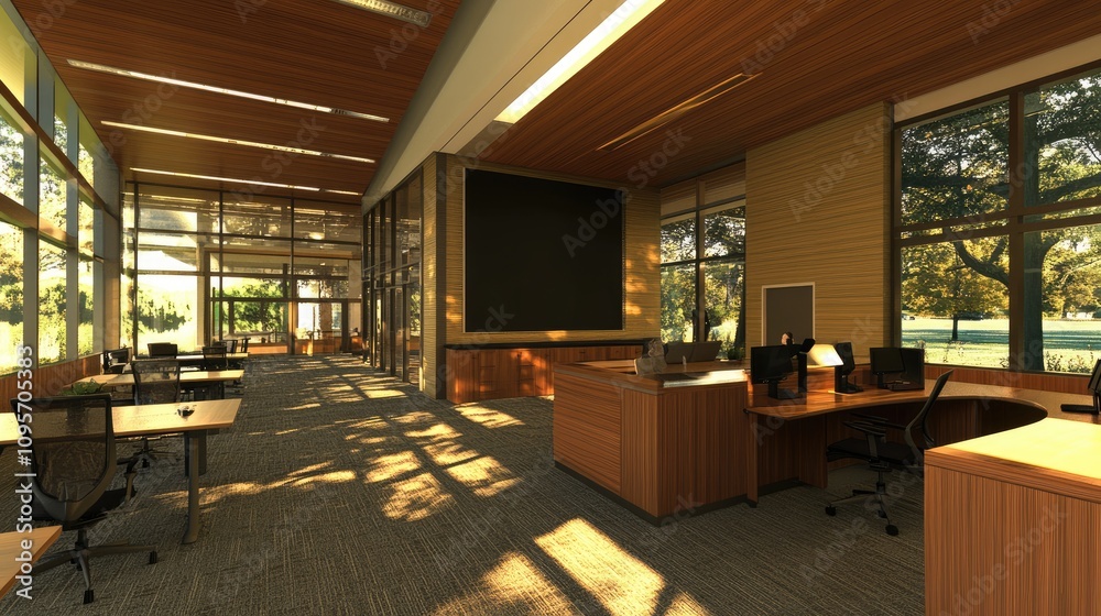 Fototapeta premium Modern Office Space with Natural Light and Open Design Elements