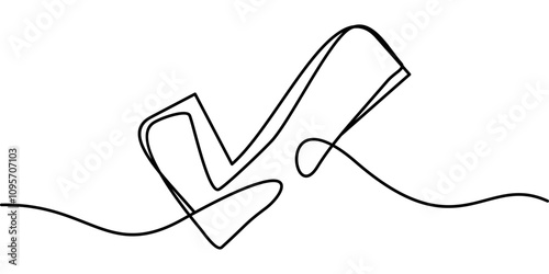 Continuous line drawing of check symbol, tick mark. abstract line art illustration