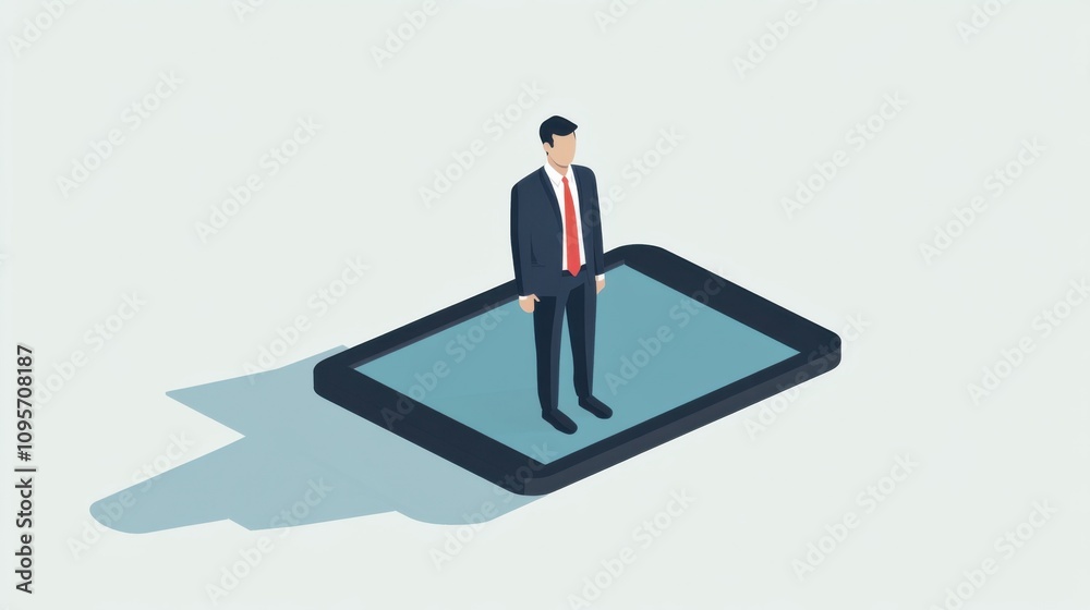 Businessman Standing on Smartphone Illustration Businessman Standing on Smartphone Illustration