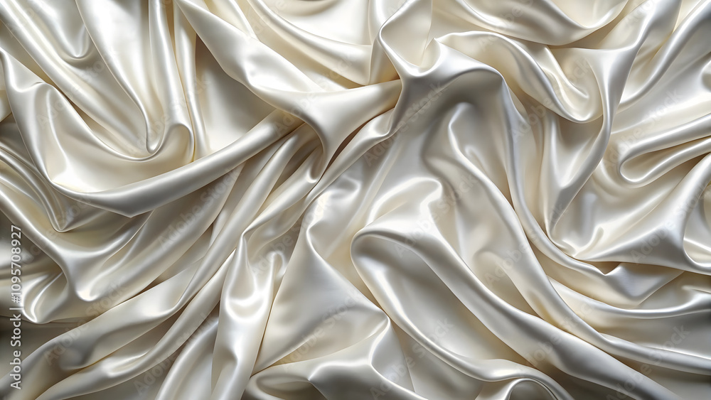 Fototapeta premium crinkled satin fabric backdrop in soft pearl white, creating luxurious and elegant texture. smooth surface reflects light beautifully, enhancing its visual appeal