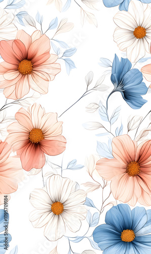 Wallpaper Mural Floral flowers and beautiful colorful leaves wallpaper seamless pattern for interior decoration or background. Torontodigital.ca