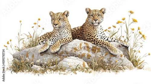 Two Leopards Relaxing in Nature