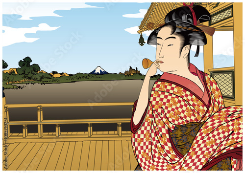 富士山とビードロを吹く娘	
