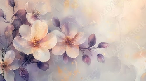 Wallpaper Mural Elegant Watercolor Floral Painting with Soft Pastel Colors and Delicate Petals on a Light Background Torontodigital.ca