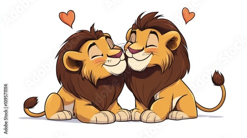 Cute Cartoon Lions with Hearts and Smiles