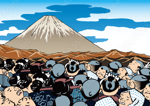 富士山を見る人々
