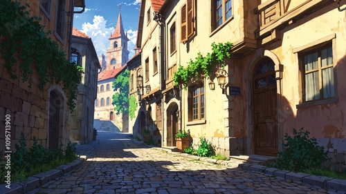 Enchanting European Street in Anime Style