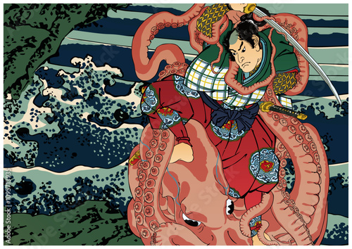 タコと戦う武士