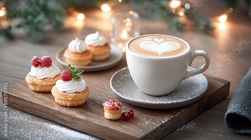 Delicious coffee and sweet treats cozy cafe food photography warm ambiance close-up indulgence