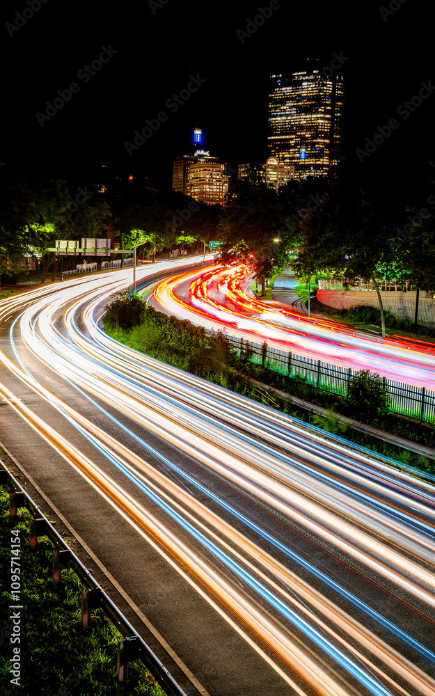Obraz premium traffic at night in Boston MA