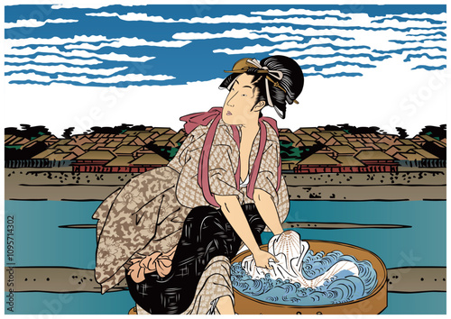 洗濯をする女性