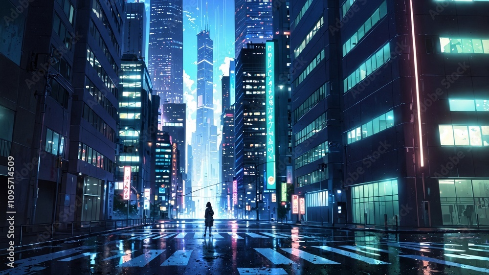 Futuristic Cityscape with Neon Lights and Rain Effects Futuristic Cityscape with Neon Lights and Rain Effects