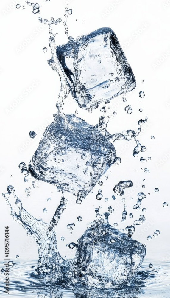 Dramatic contrast of ice and water on a white backdrop. Dramatic contrast of ice and water on a white backdrop.