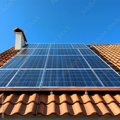 Installation of solar panels on residential roof urban environment close-up view sustainable energy concept