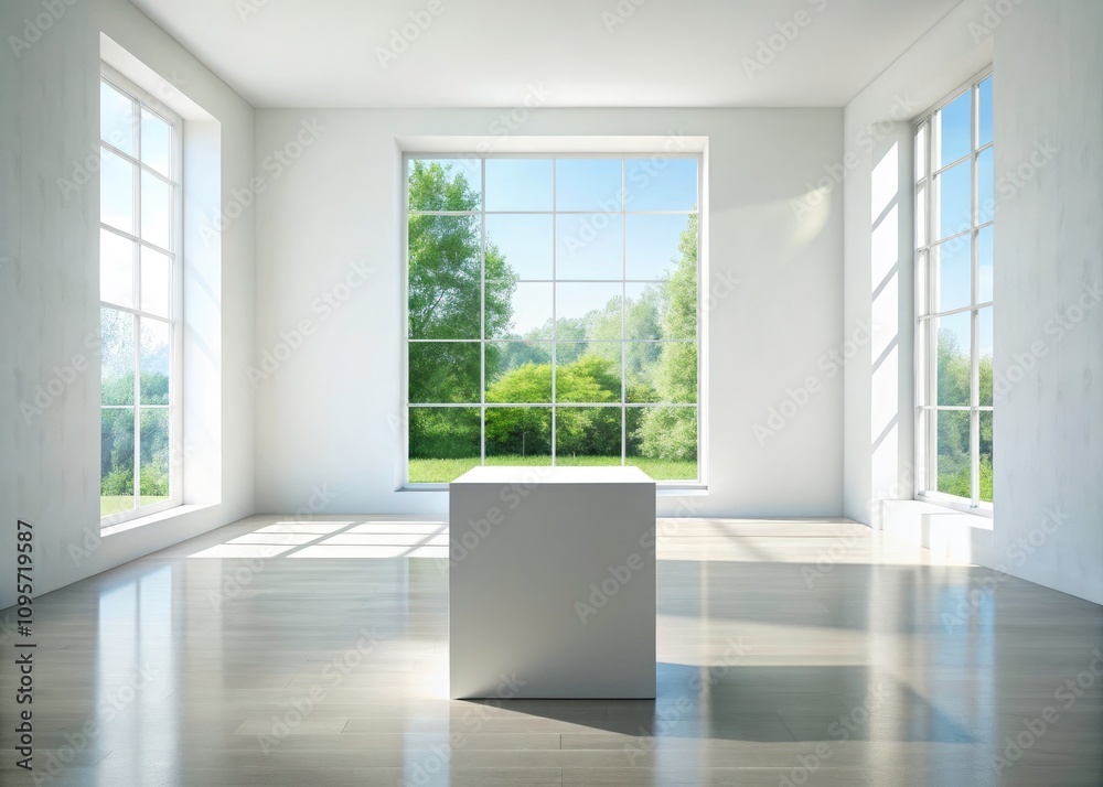 White Rectangular Pedestal for Product Display in a Bright Room - Modern Showcase, Clean Design, Minimalist Aesthetic, Natural Light, Versatile Decor, Elegant Presentation White Rectangular Pedestal for Product Display in a Bright Room - Modern Showcase, Clean Design, Minimalist Aesthetic, Natural Light, Versatile Decor, Elegant Presentation