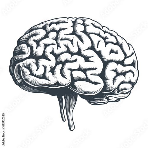 Human brain woodcut style drawing vector