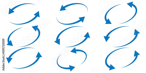 Circle arrows icon set. Round reload sign, repeat icon, rotate arrow symbol
