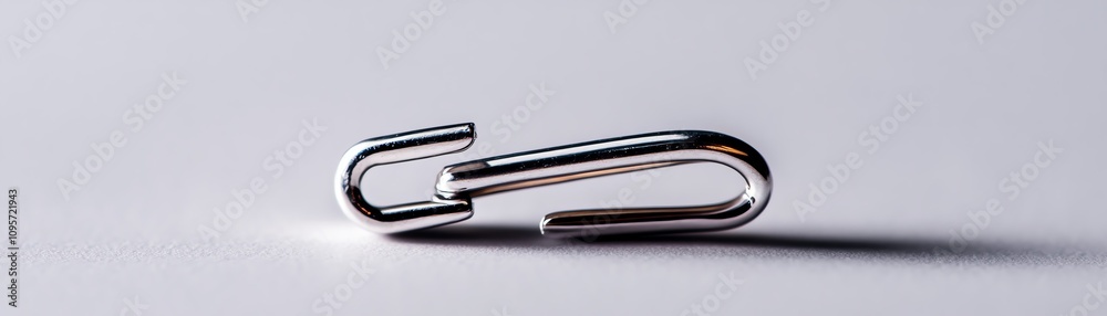Metal paperclip on a sleek surface with soft shadows. Metal paperclip on a sleek surface with soft shadows.
