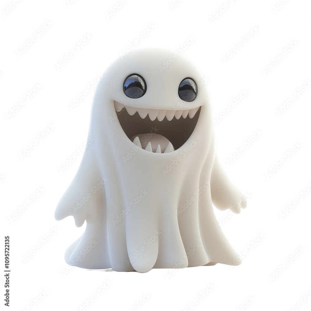 A cheerful 3D rendered cartoon ghost with a wide smile and large eyes. A cheerful 3D rendered cartoon ghost with a wide smile and large eyes.
