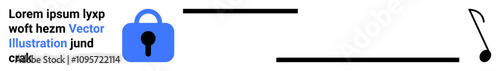 Blue lock symbolizes data protection. Music note appears disconnected, representing potential cybersecurity threats to digital privacy. Ideal for online safety, digital security, privacy protection