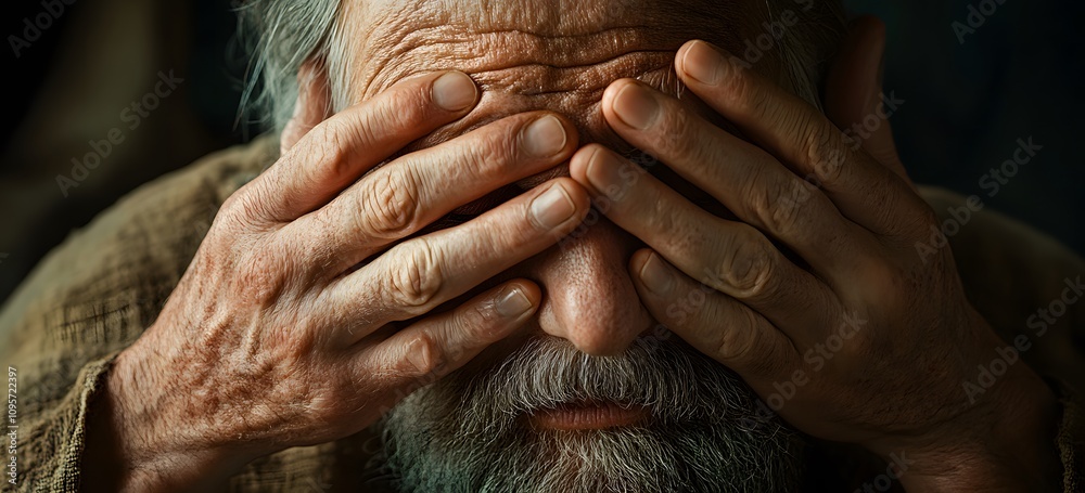 Fototapeta premium An Elderly Person Showing Deep Emotions Through Hand Gestures
