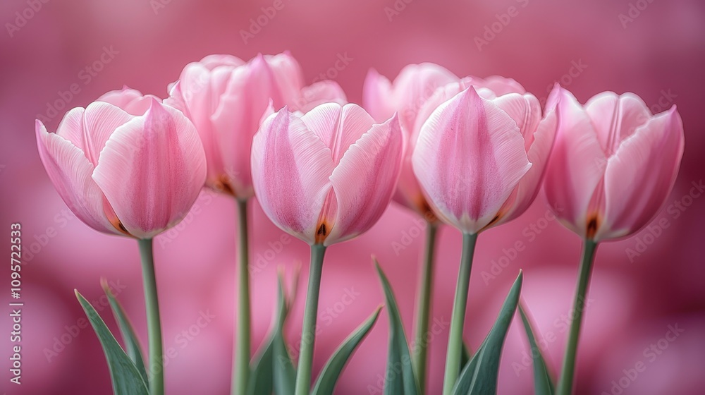 Fototapeta premium Delicate Pink Tulips Spring Flowers Floral Background